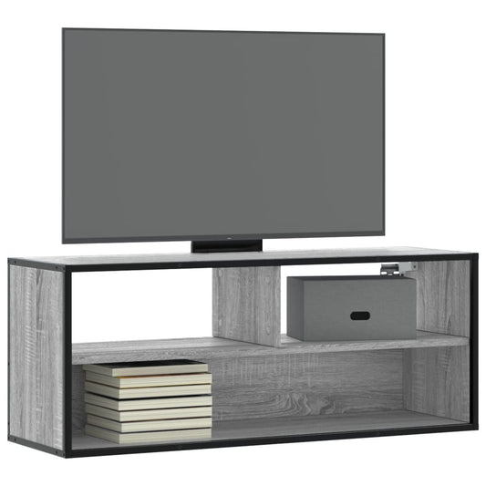 tv-bord 100x31x39,5 cm konstrueret træ og metal grå sonoma-eg