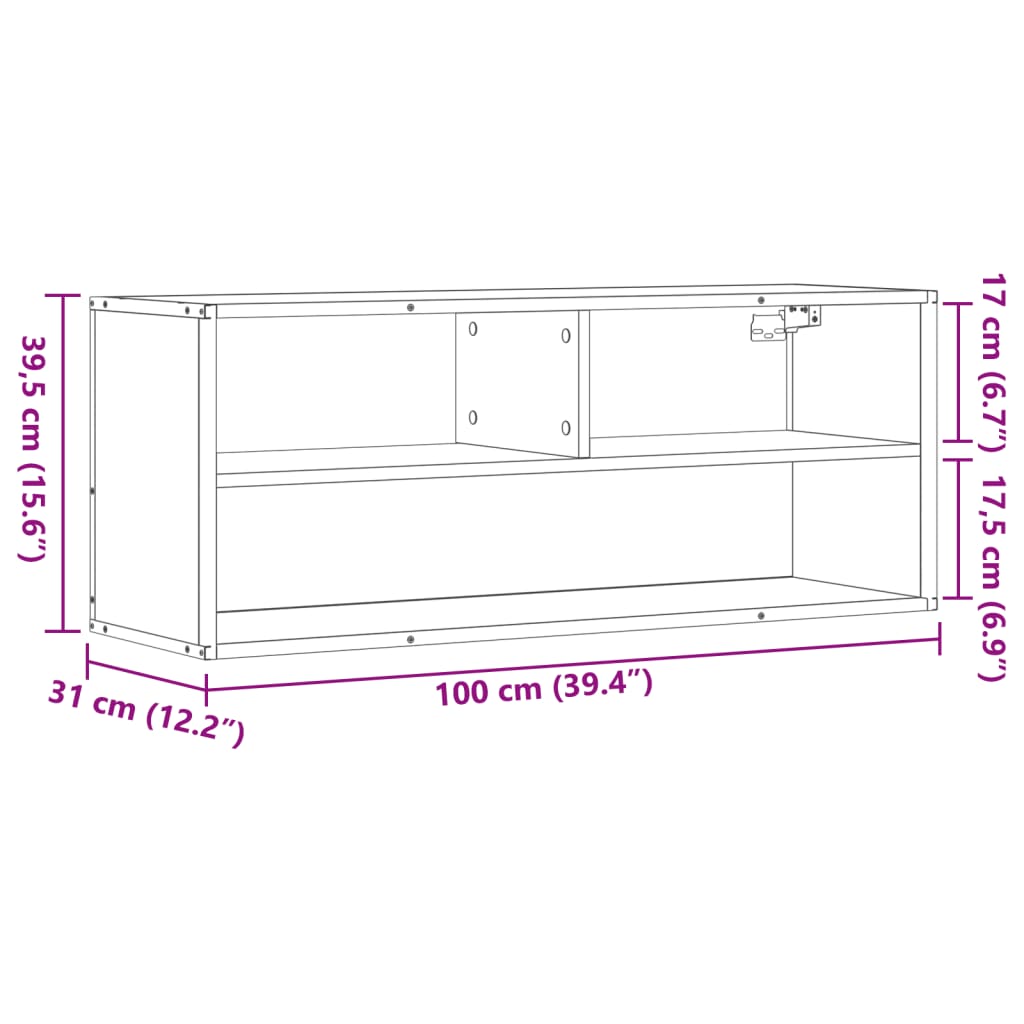 tv-bord 100x31x39,5 cm konstrueret træ og metal brunt eg