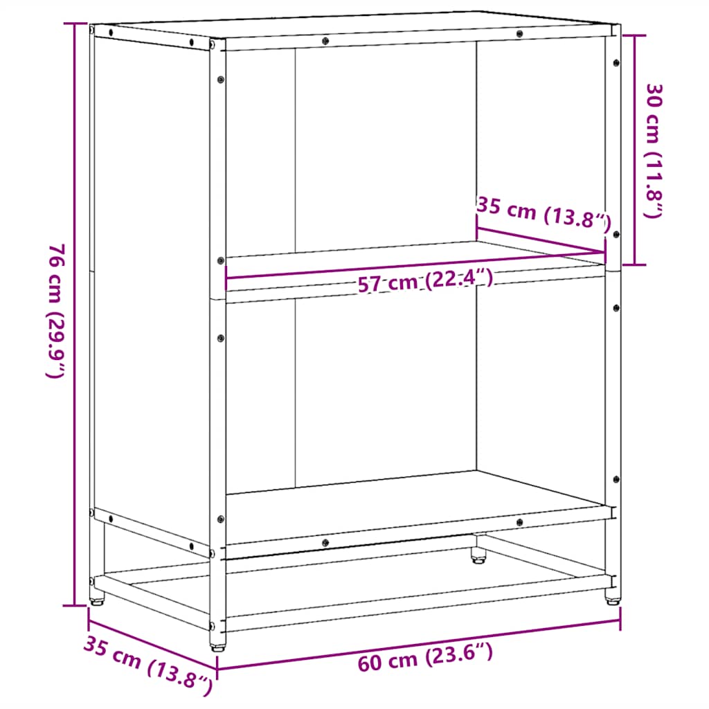 bogreol 60x35x76 cm konstrueret træ sort