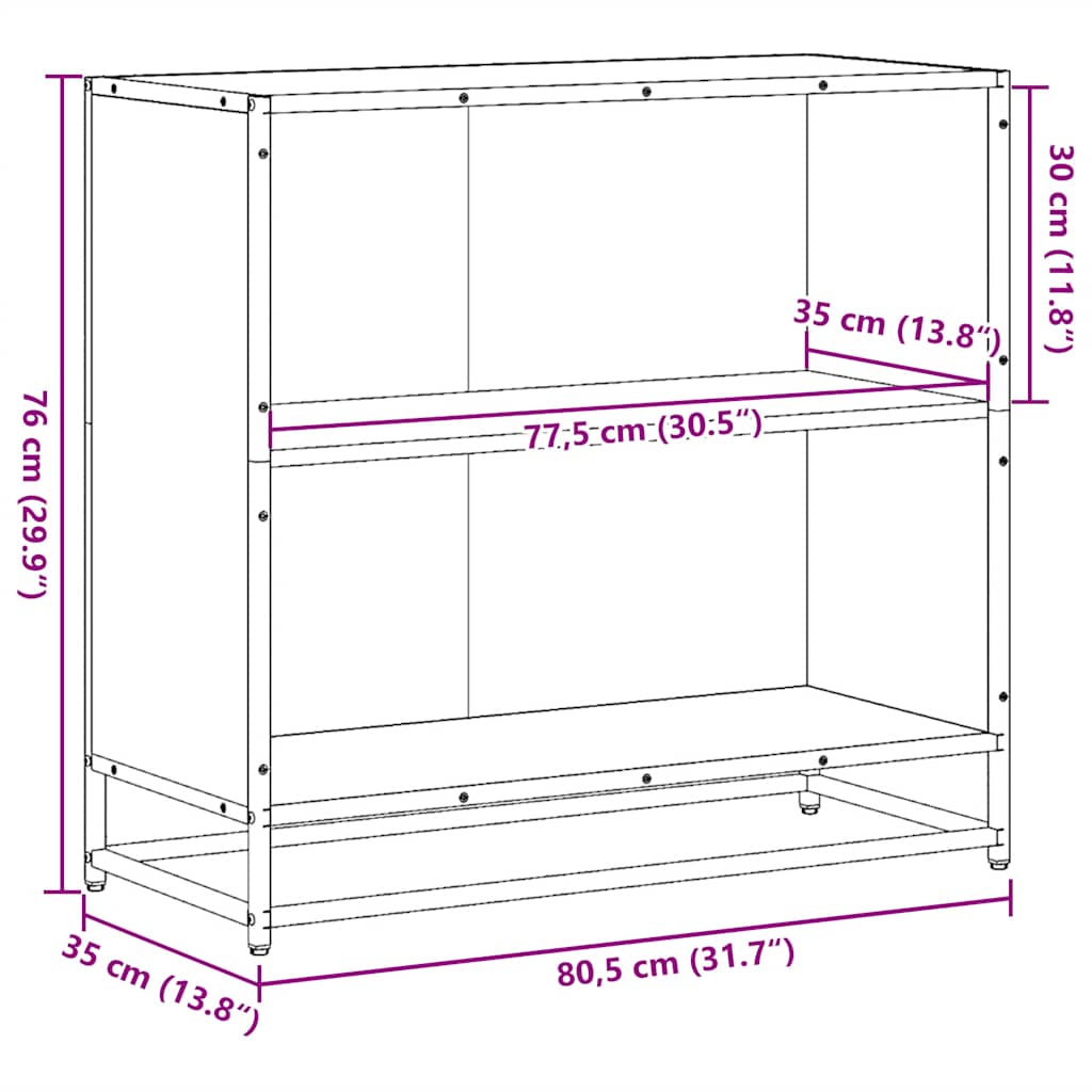 bogreol 80,5x35x76 cm konstrueret træ sonoma-eg