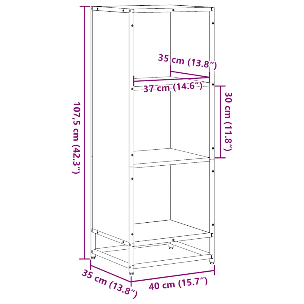 bogreol 40x35x107,5 cm konstrueret træ sort