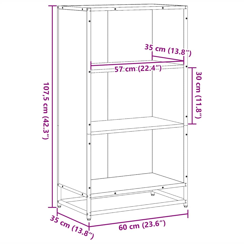 bogreol 60x35x107,5 cm konstrueret træ sort