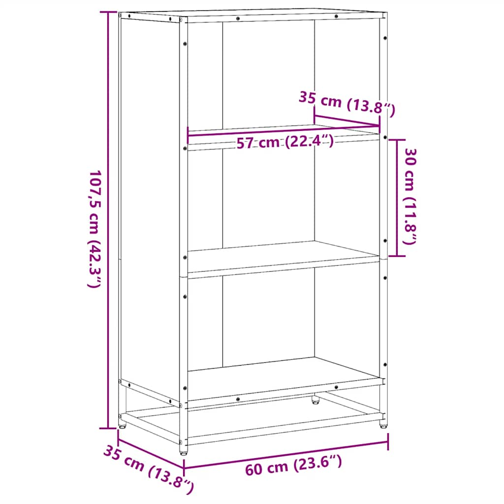 bogreol 60x35x107,5 cm konstrueret træ sonoma-eg