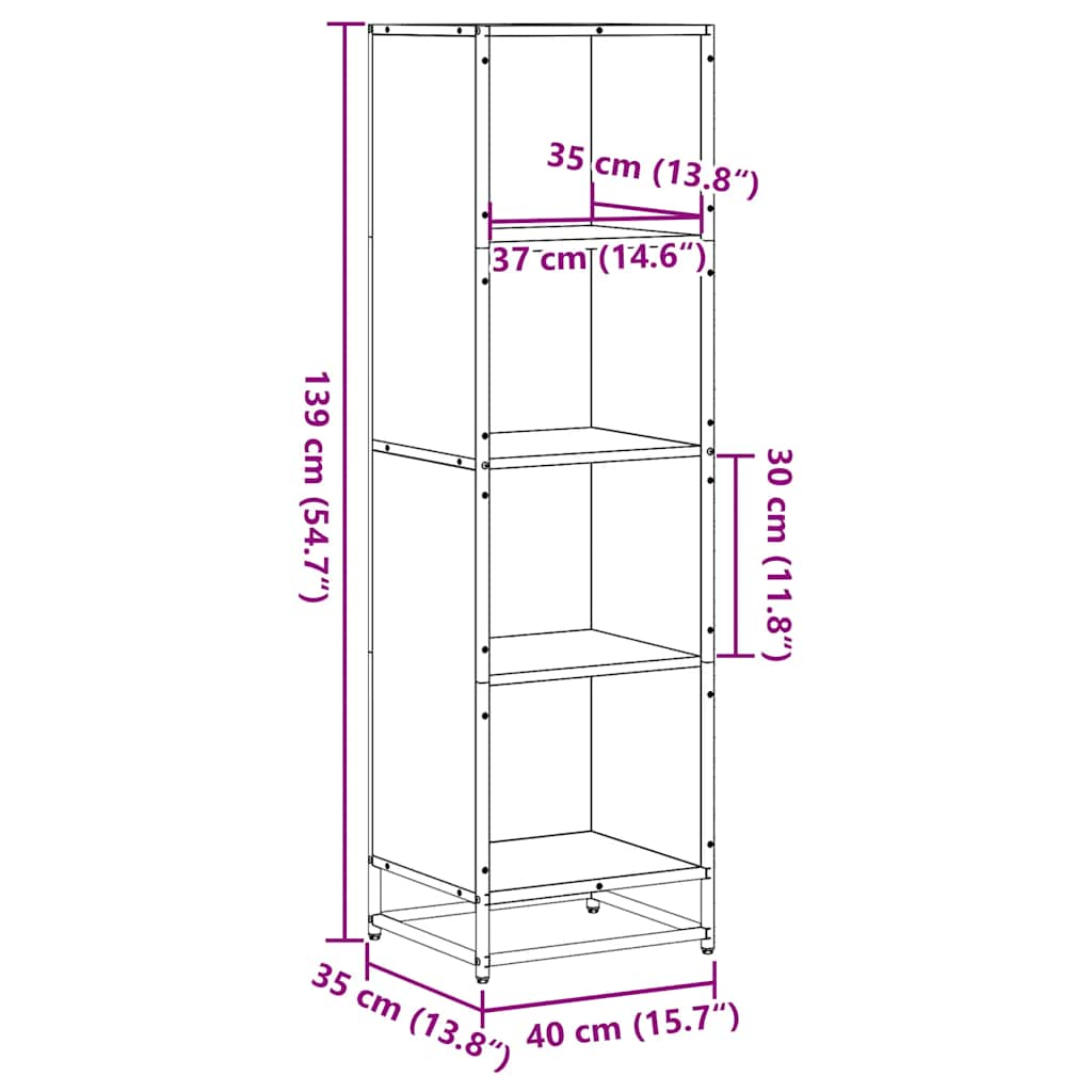 bogreol 40x35x139 cm konstrueret træ sonoma-eg