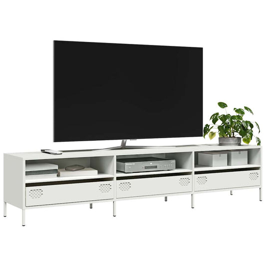 tv-bord 202x39x43,5 cm koldvalset stål hvid