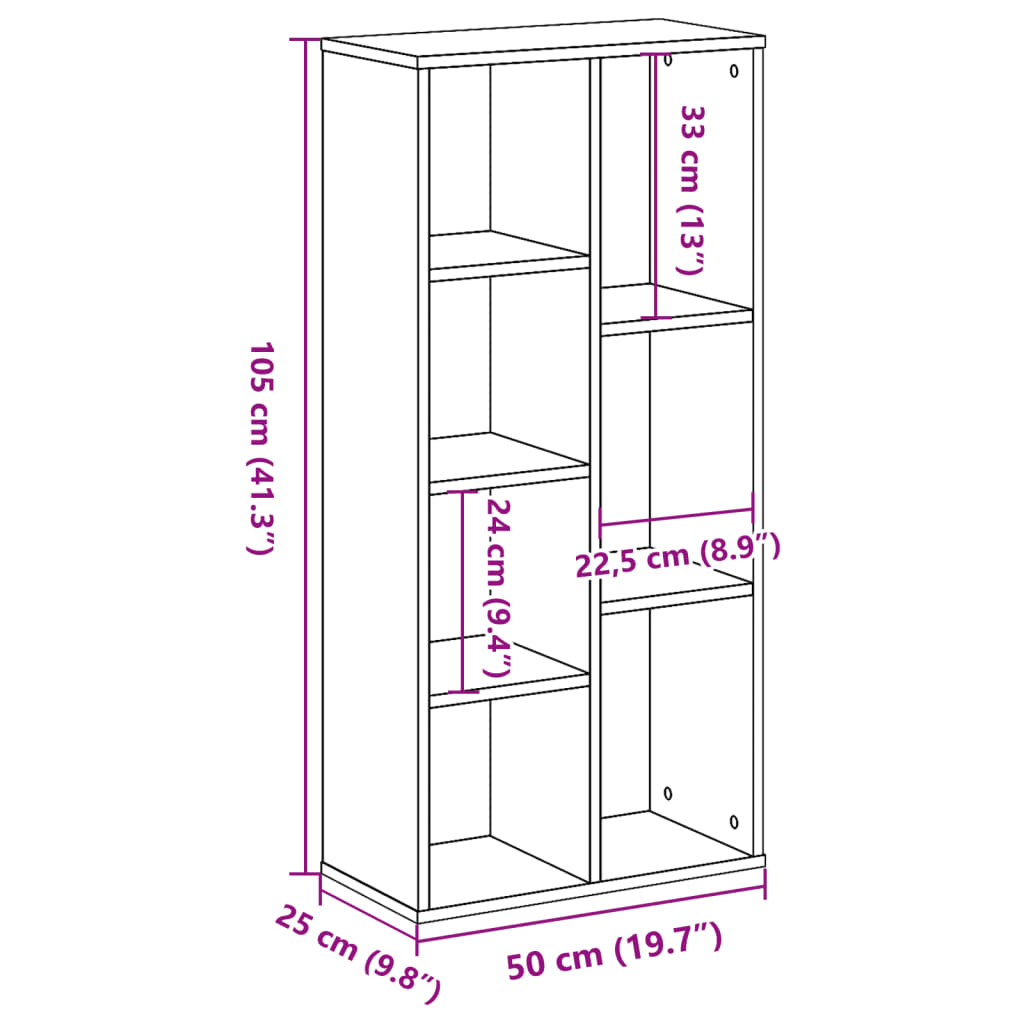 bogreol 50x25x105 cm konstrueret træ sort