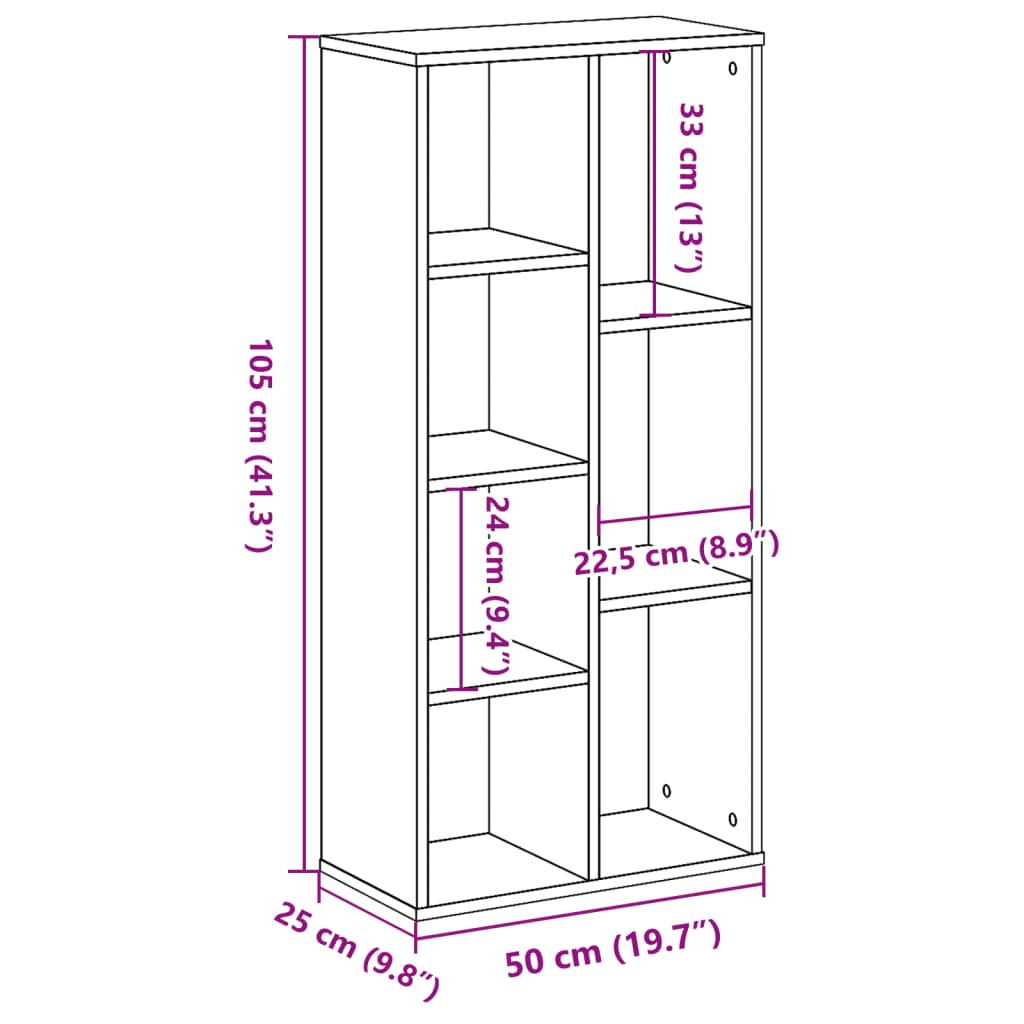 bogreol 50x25x105 cm konstrueret træ betongrå