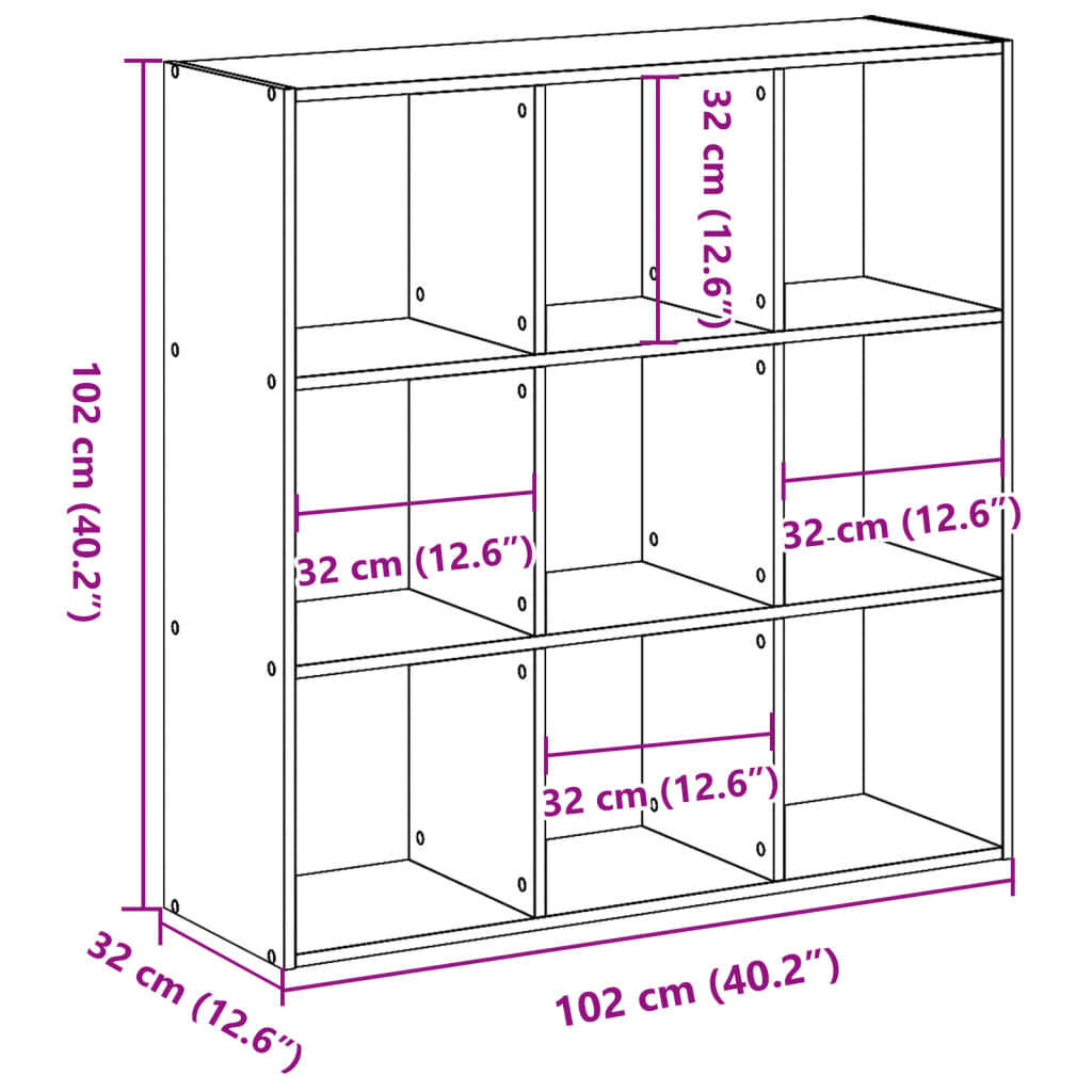 bogreol 102x32x102 cm konstrueret træ sort