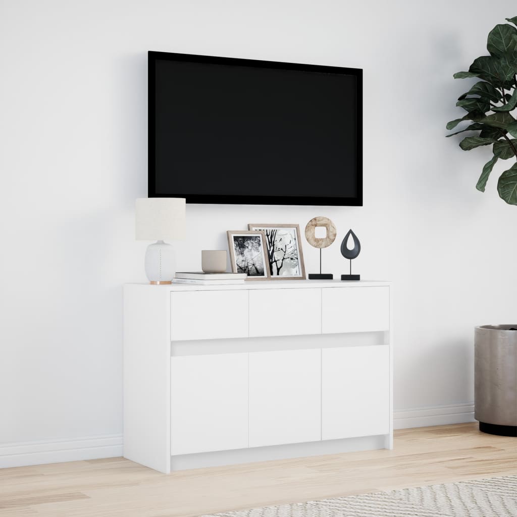 tv-bord med LED-lys 91x34x61 cm konstrueret træ hvid