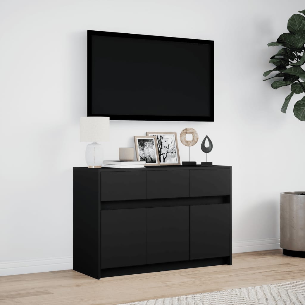 tv-bord med LED-lys 91x34x61 cm konstrueret træ sort