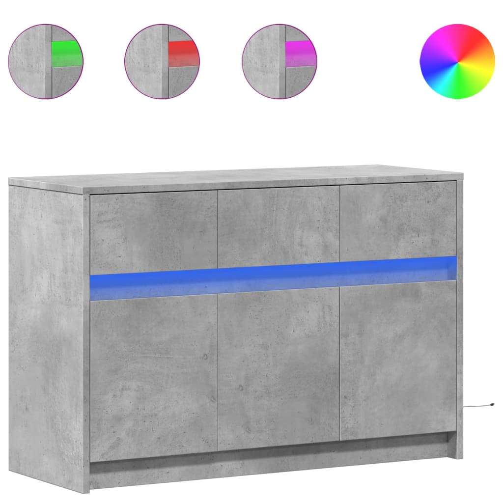 tv-bord med LED-lys 91x34x61 cm konstrueret træ betongrå