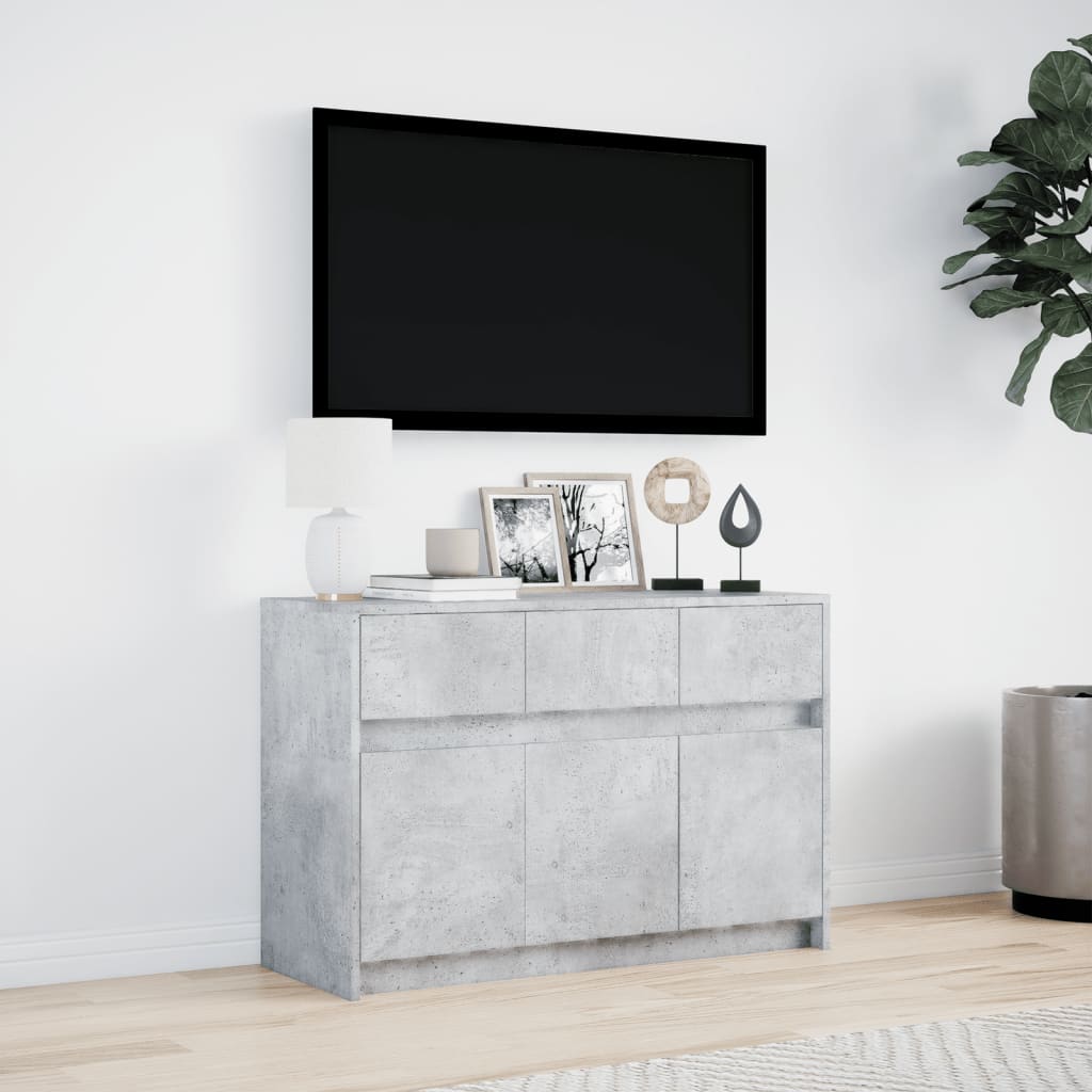 tv-bord med LED-lys 91x34x61 cm konstrueret træ betongrå