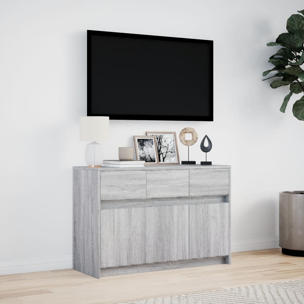 tv-bord m. LED-lys 91x34x61 cm konstrueret træ grå sonoma-eg