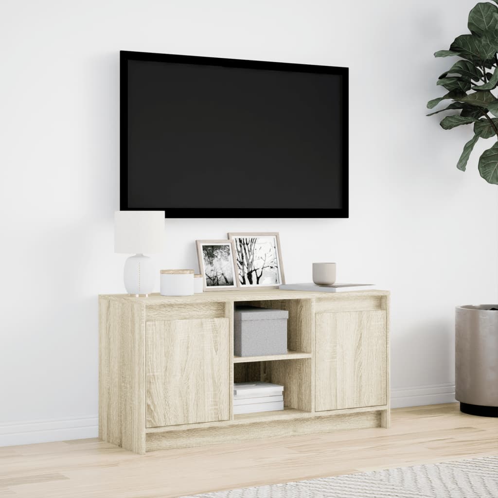 tv-bord med LED-lys 100x34x50 cm konstrueret træ sonoma-eg