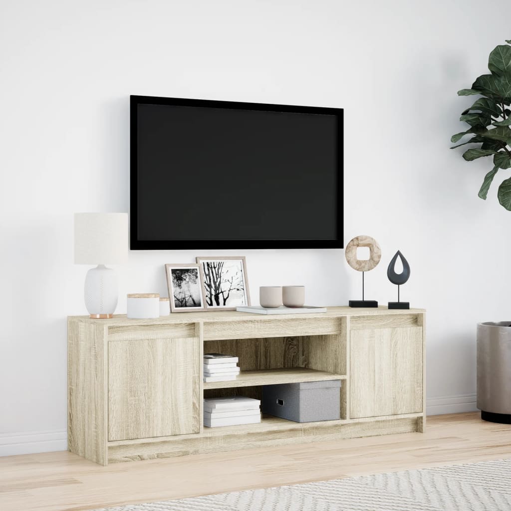 tv-bord med LED-lys 139,5x34x50 cm konstrueret træ sonoma-eg