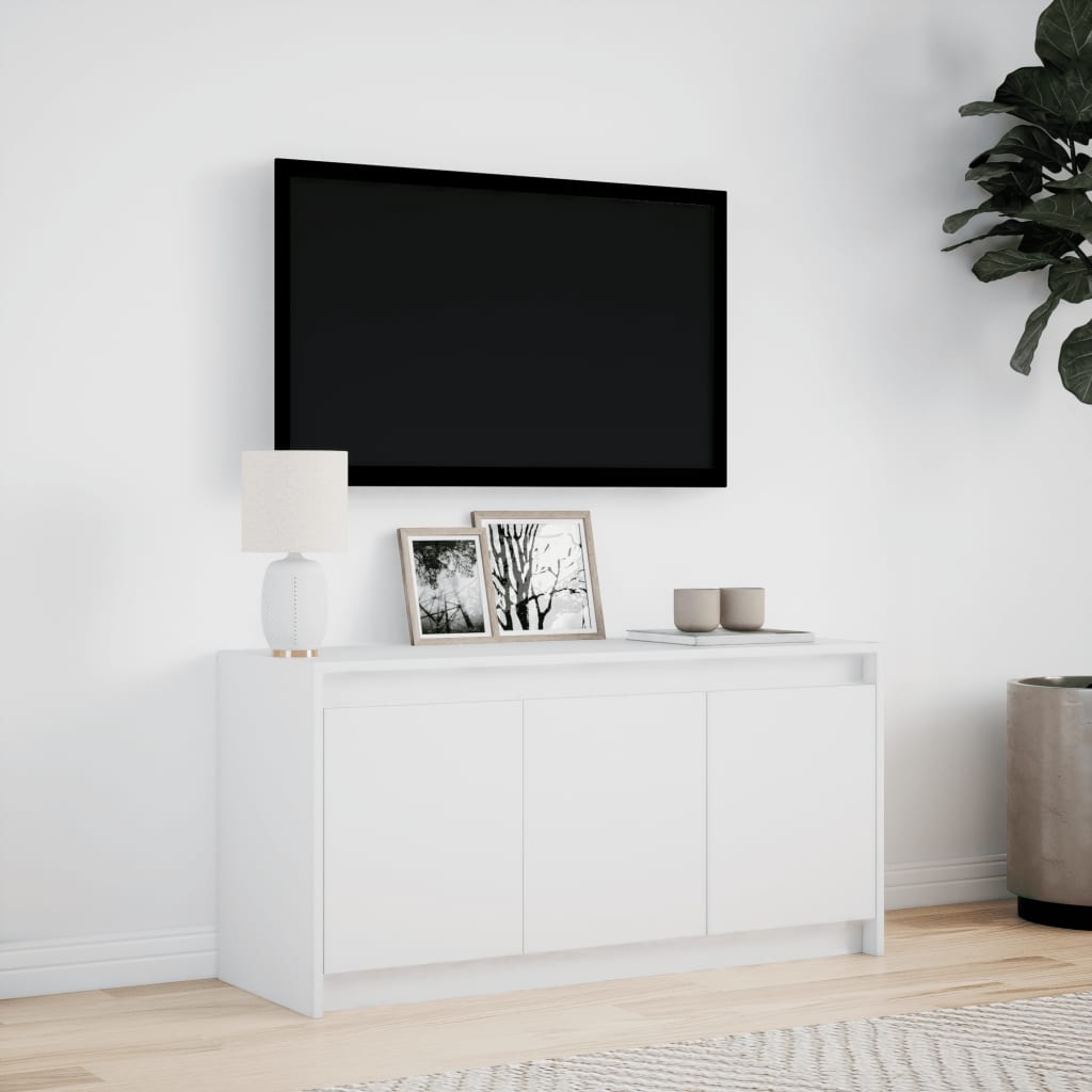 tv-bord med LED-lys 100x34x50 cm konstrueret træ hvid