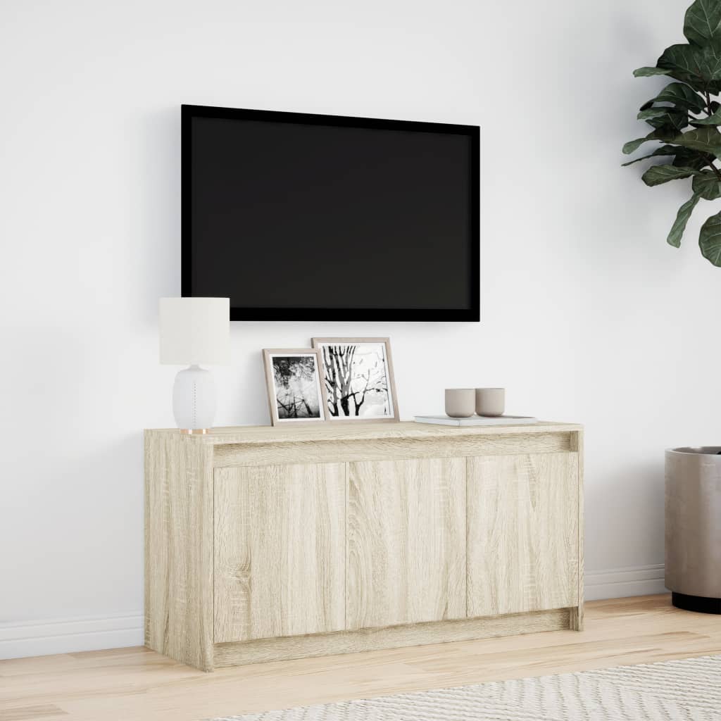 tv-bord med LED-lys 100x34x50 cm konstrueret træ sonoma-eg