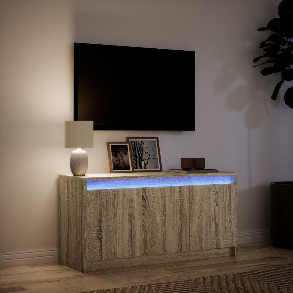 tv-bord med LED-lys 100x34x50 cm konstrueret træ sonoma-eg