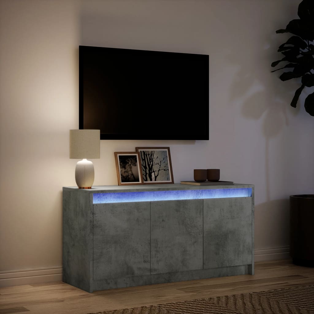 tv-bord med LED-lys 100x34x50 cm konstrueret træ betongrå