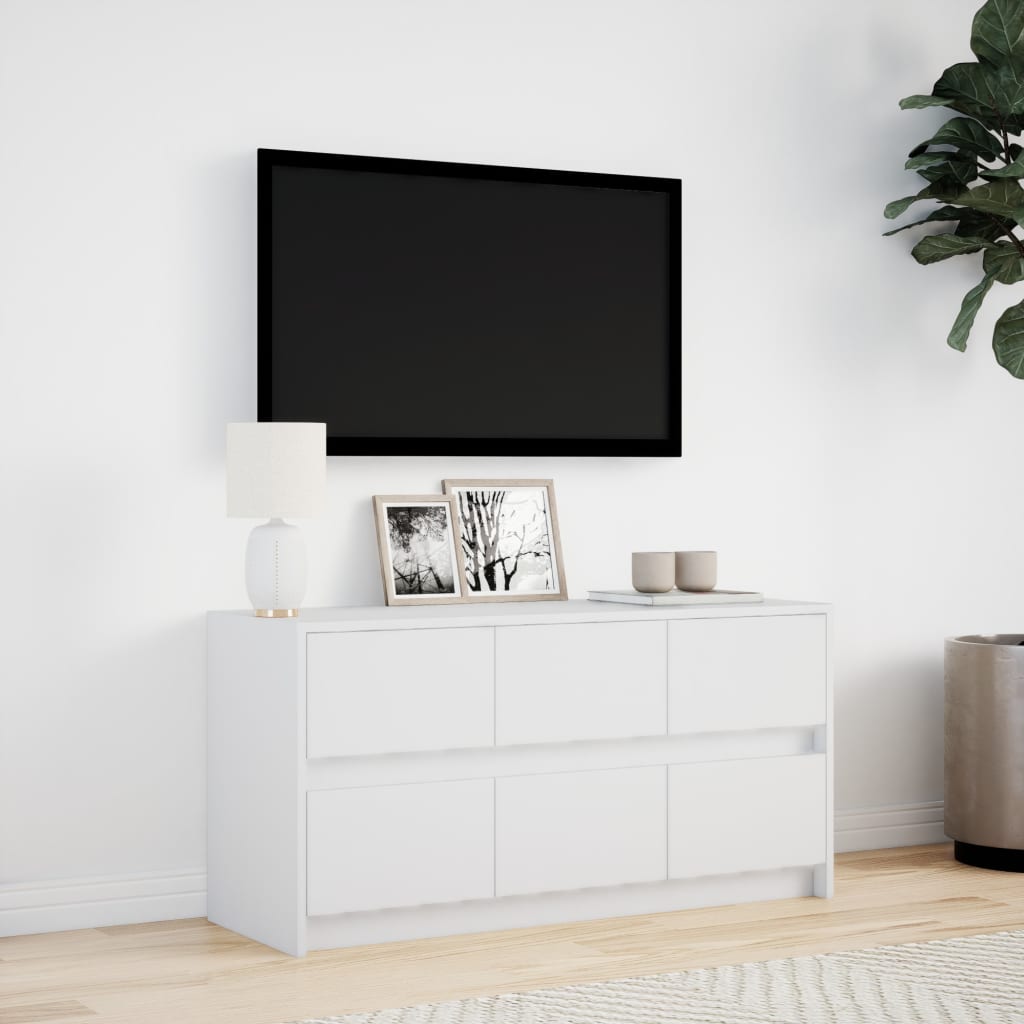 tv-bord med LED-lys 100x34x50 cm konstrueret træ hvid