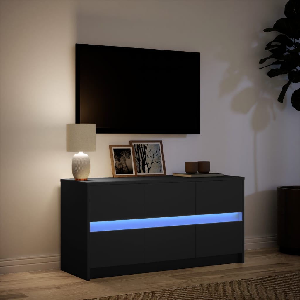 tv-bord med LED-lys 100x34x50 cm konstrueret træ sort