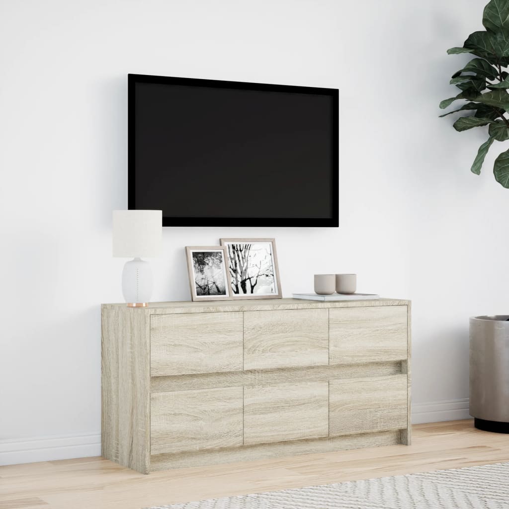 tv-bord med LED-lys 100x34x50 cm konstrueret træ sonoma-eg