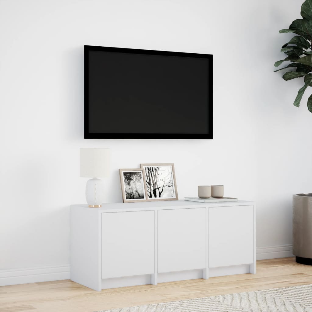 tv-bord med LED-lys 97x34x40 cm konstrueret træ hvid