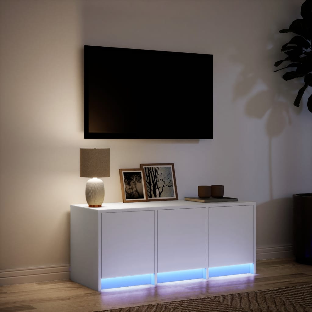 tv-bord med LED-lys 97x34x40 cm konstrueret træ hvid