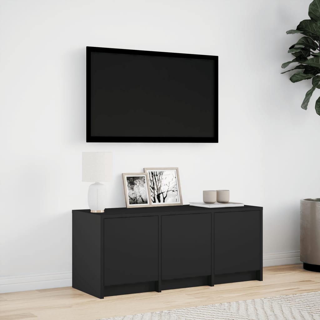 tv-bord med LED-lys 97x34x40 cm konstrueret træ sort