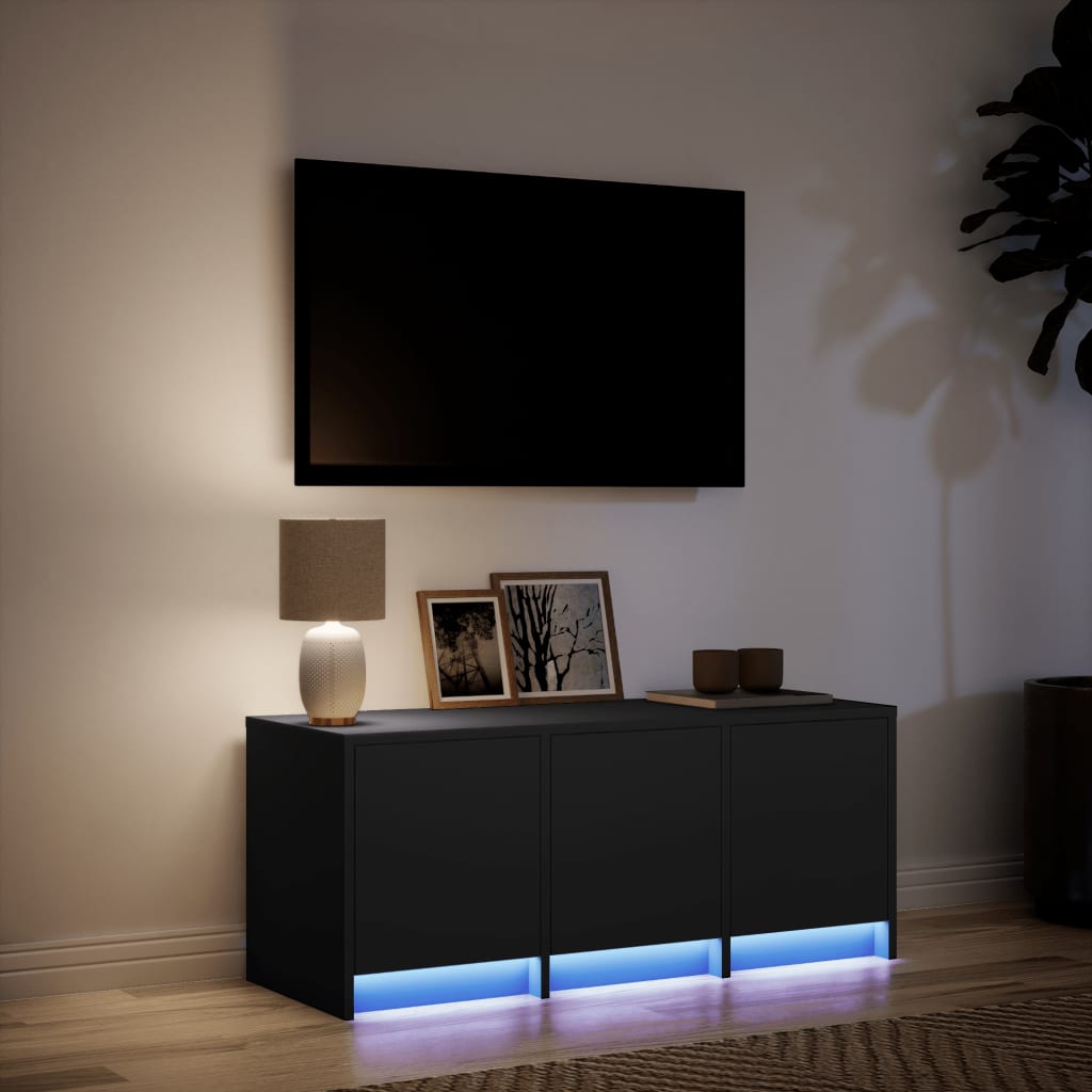 tv-bord med LED-lys 97x34x40 cm konstrueret træ sort