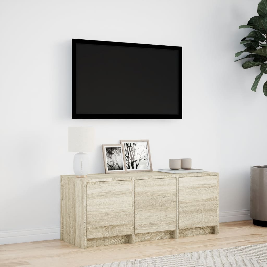 tv-bord med LED-lys 97x34x40 cm konstrueret træ sonoma-eg