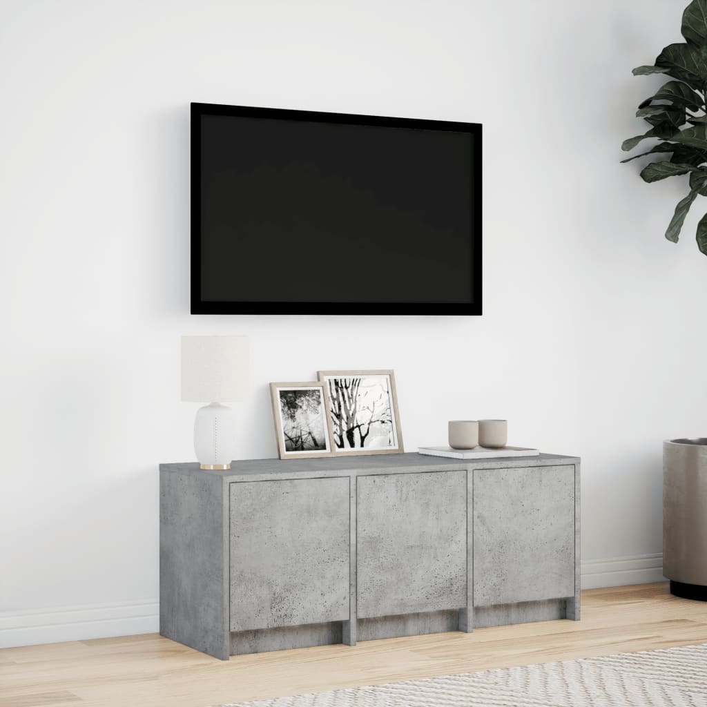 tv-bord med LED-lys 97x34x40 cm konstrueret træ betongrå