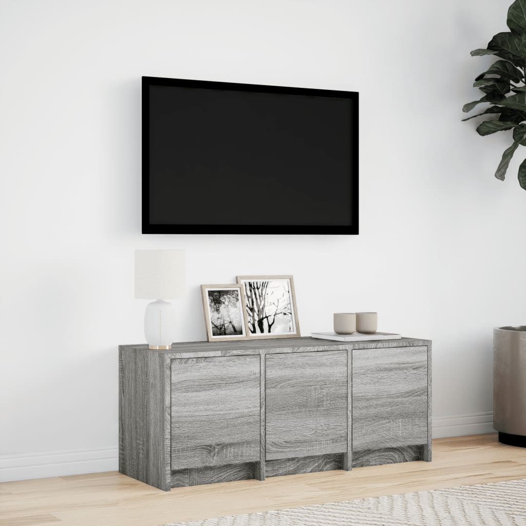 tv-bord m. LED-lys 97x34x40 cm konstrueret træ grå sonoma-eg