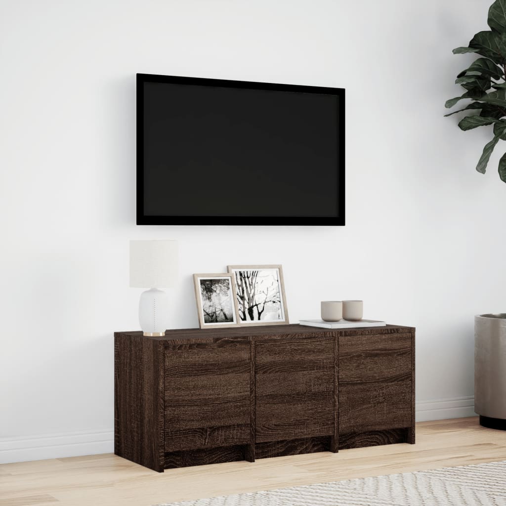 tv-bord m. LED-lys 97x34x40 cm konstrueret træ brunt eg