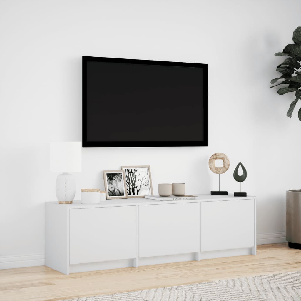 tv-bord med LED-lys 140x34x40 cm konstrueret træ hvid