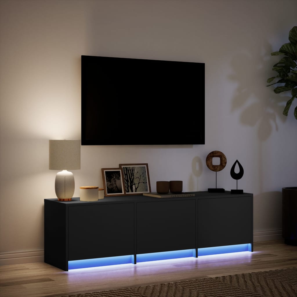 tv-bord med LED-lys 140x34x40 cm konstrueret træ sort