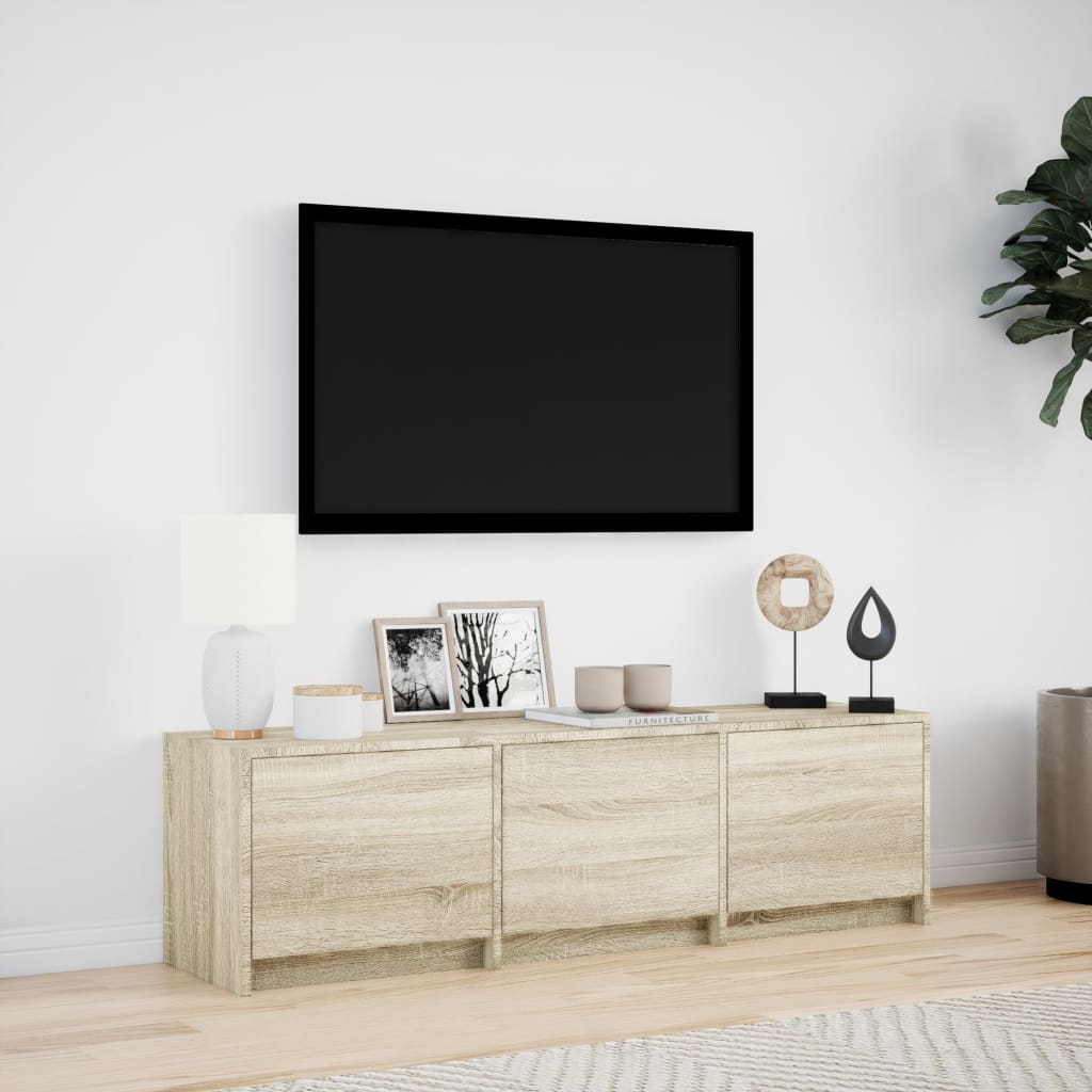 tv-bord med LED-lys 140x34x40 cm konstrueret træ sonoma-eg