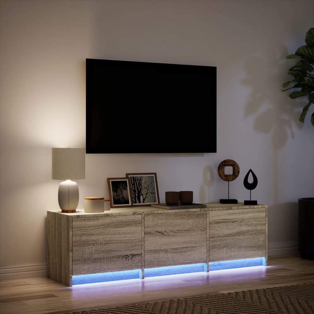 tv-bord med LED-lys 140x34x40 cm konstrueret træ sonoma-eg