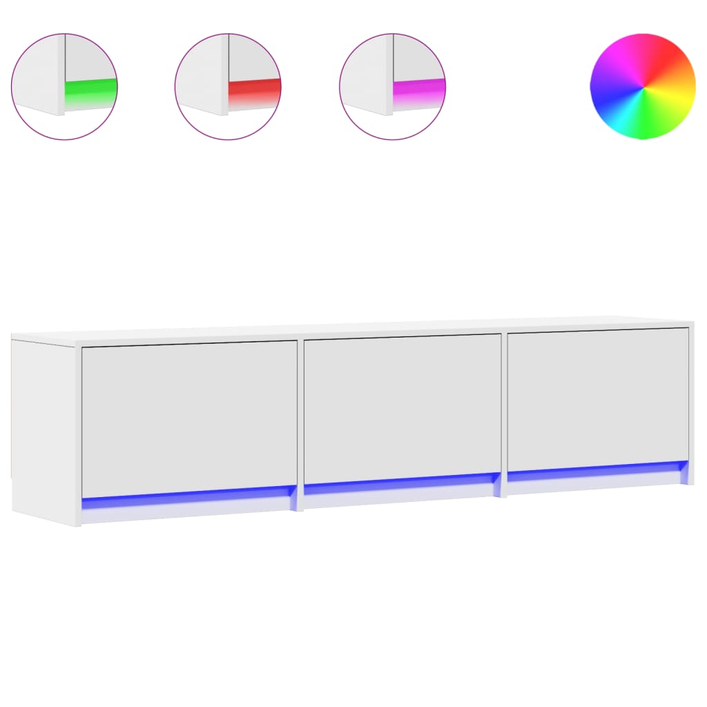 tv-bord med LED-lys 165x34x40 cm konstrueret træ hvid