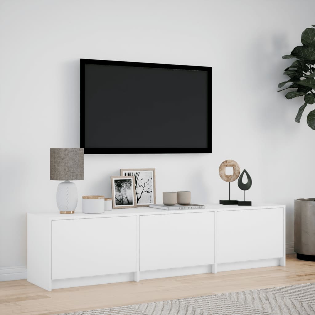 tv-bord med LED-lys 165x34x40 cm konstrueret træ hvid