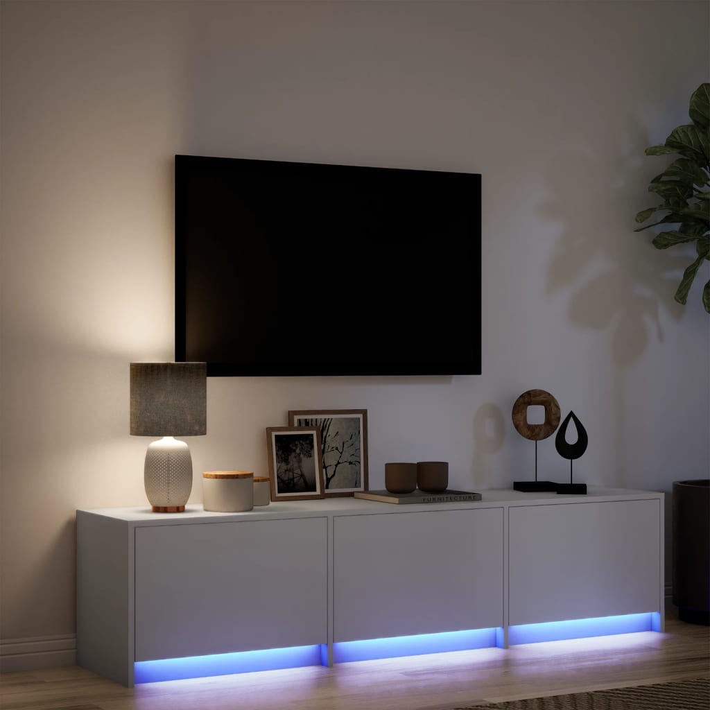 tv-bord med LED-lys 165x34x40 cm konstrueret træ hvid