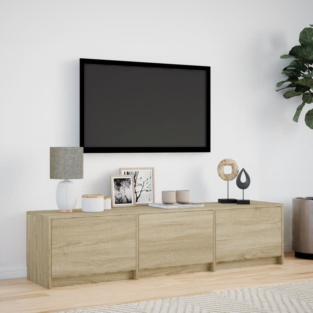 tv-bord med LED-lys 165x34x40 cm konstrueret træ sonoma-eg