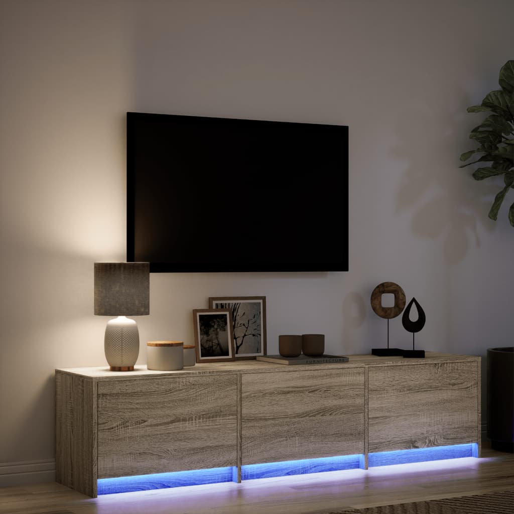 tv-bord med LED-lys 165x34x40 cm konstrueret træ sonoma-eg