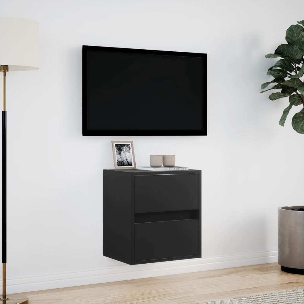 væghængt tv-bord med LED-lys 41x31x45 cm sort