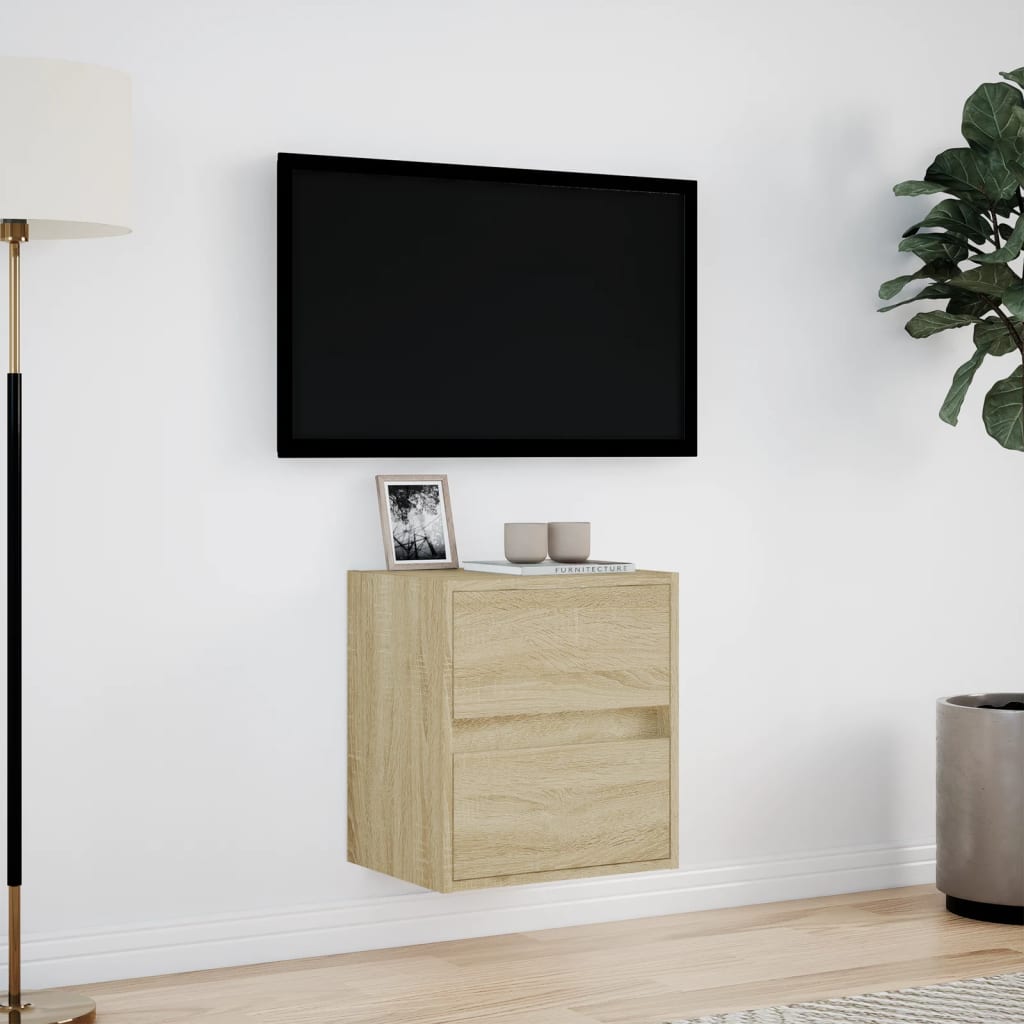 væghængt tv-bord med LED-lys 41x31x45 cm sonoma-eg