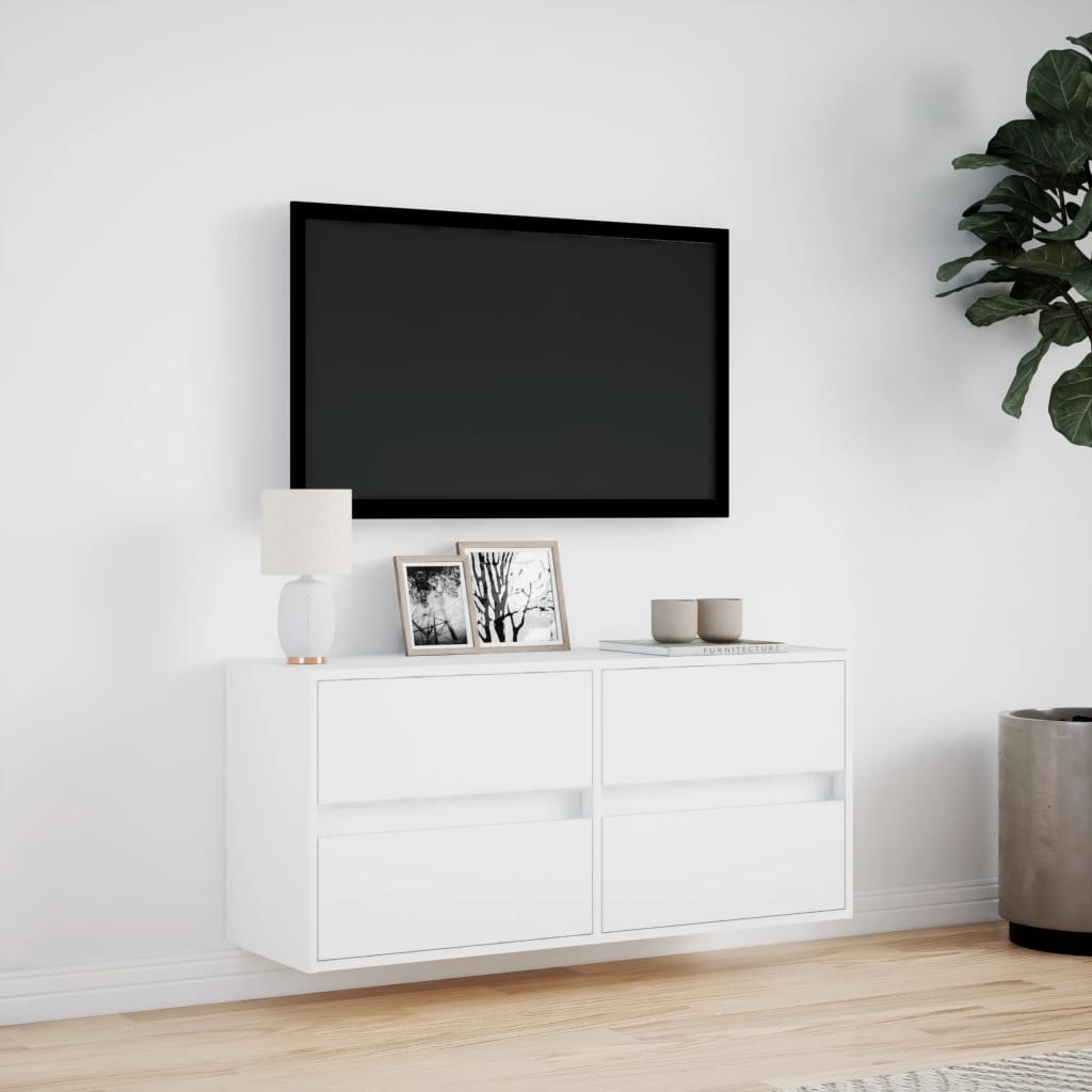 væghængt tv-bord med LED-lys 100x31x45 cm hvid