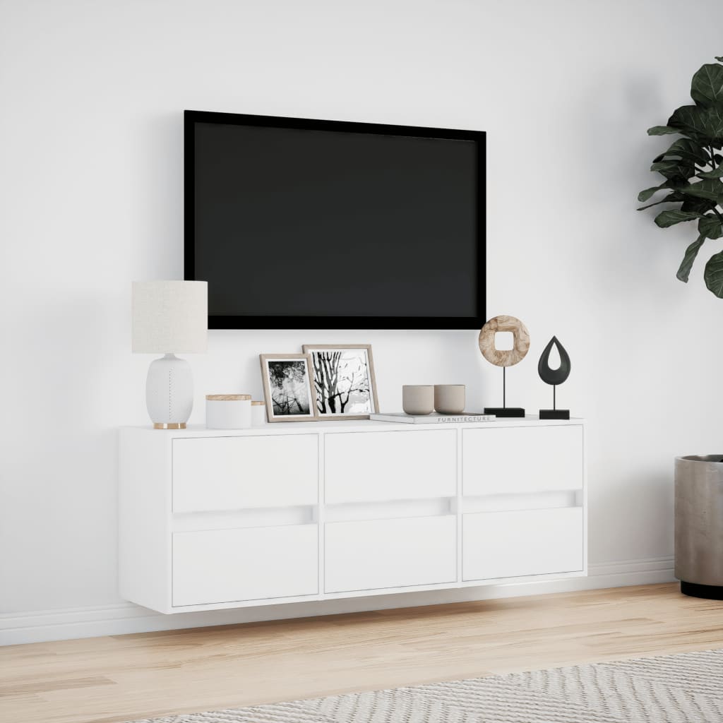 væghængt tv-bord med LED-lys 130x31x45 cm hvid