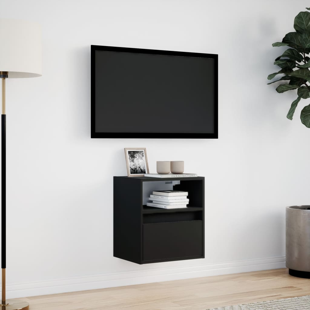 væghængt tv-bord med LED-lys 41x31x45 cm sort