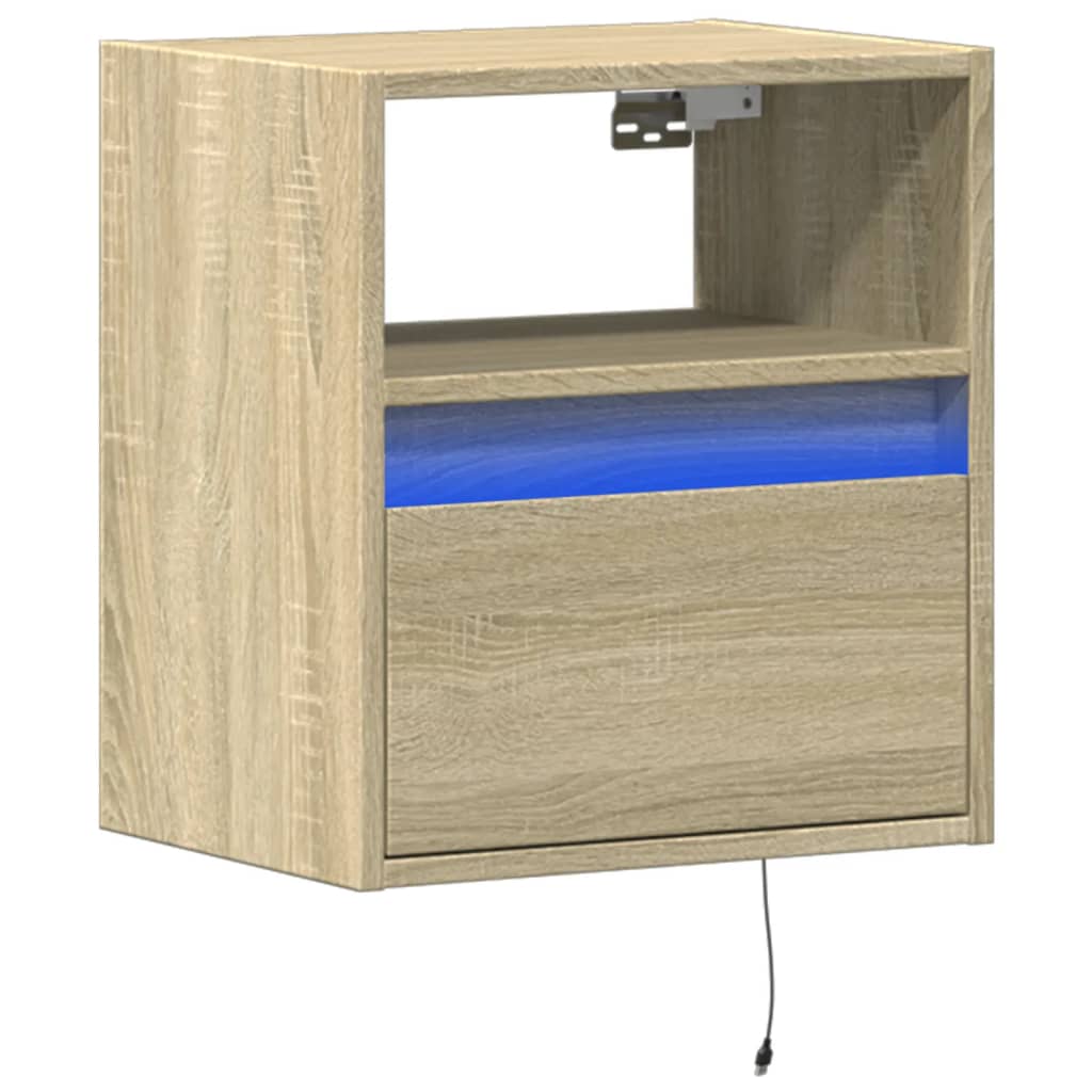 væghængt tv-bord med LED-lys 41x31x45 cm sonoma-eg