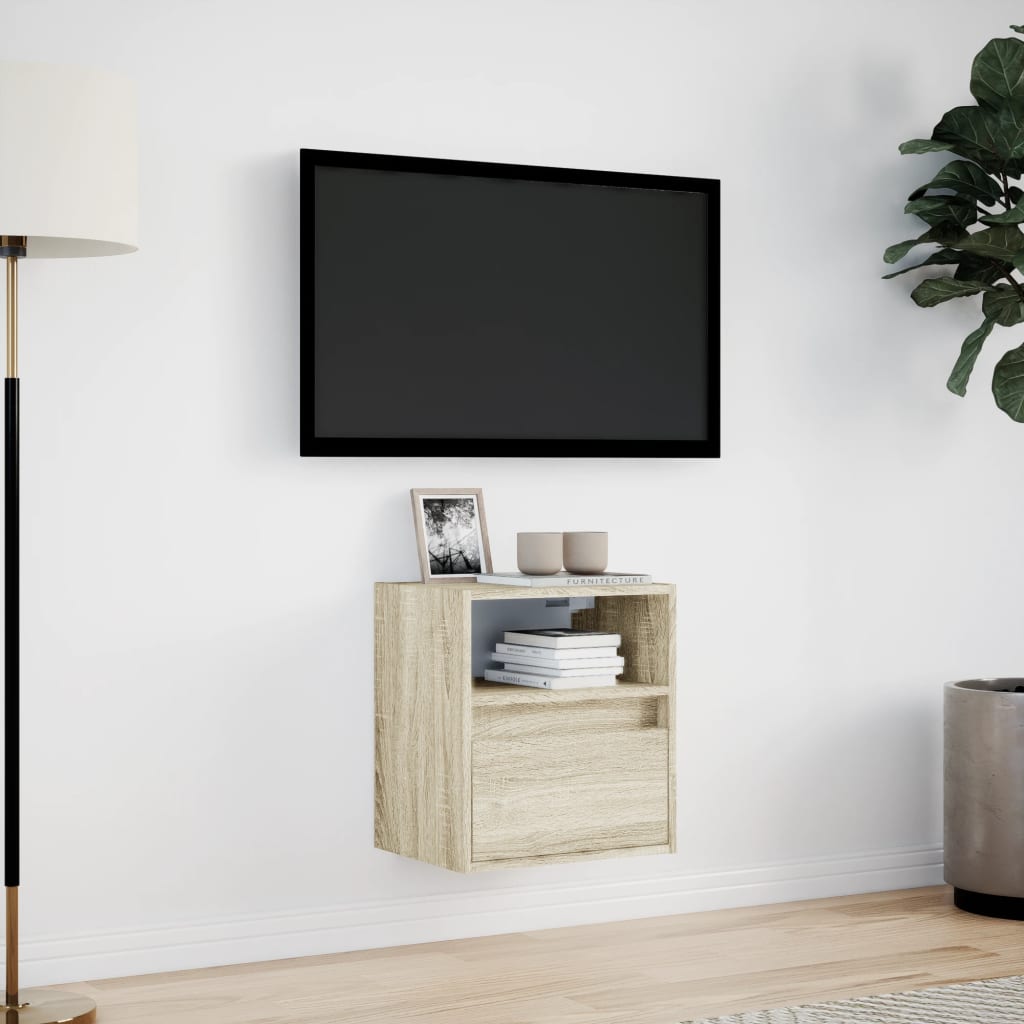 væghængt tv-bord med LED-lys 41x31x45 cm sonoma-eg